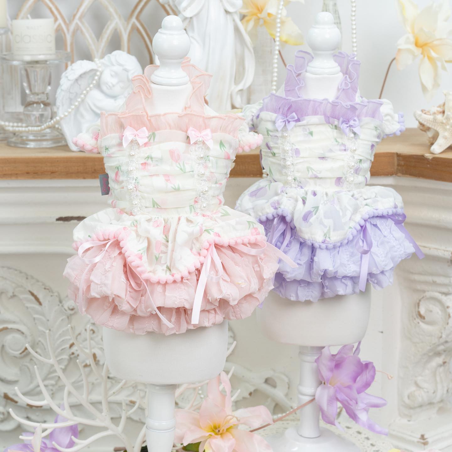 Luxury Japanese design Dog dress chiffon little bow floral