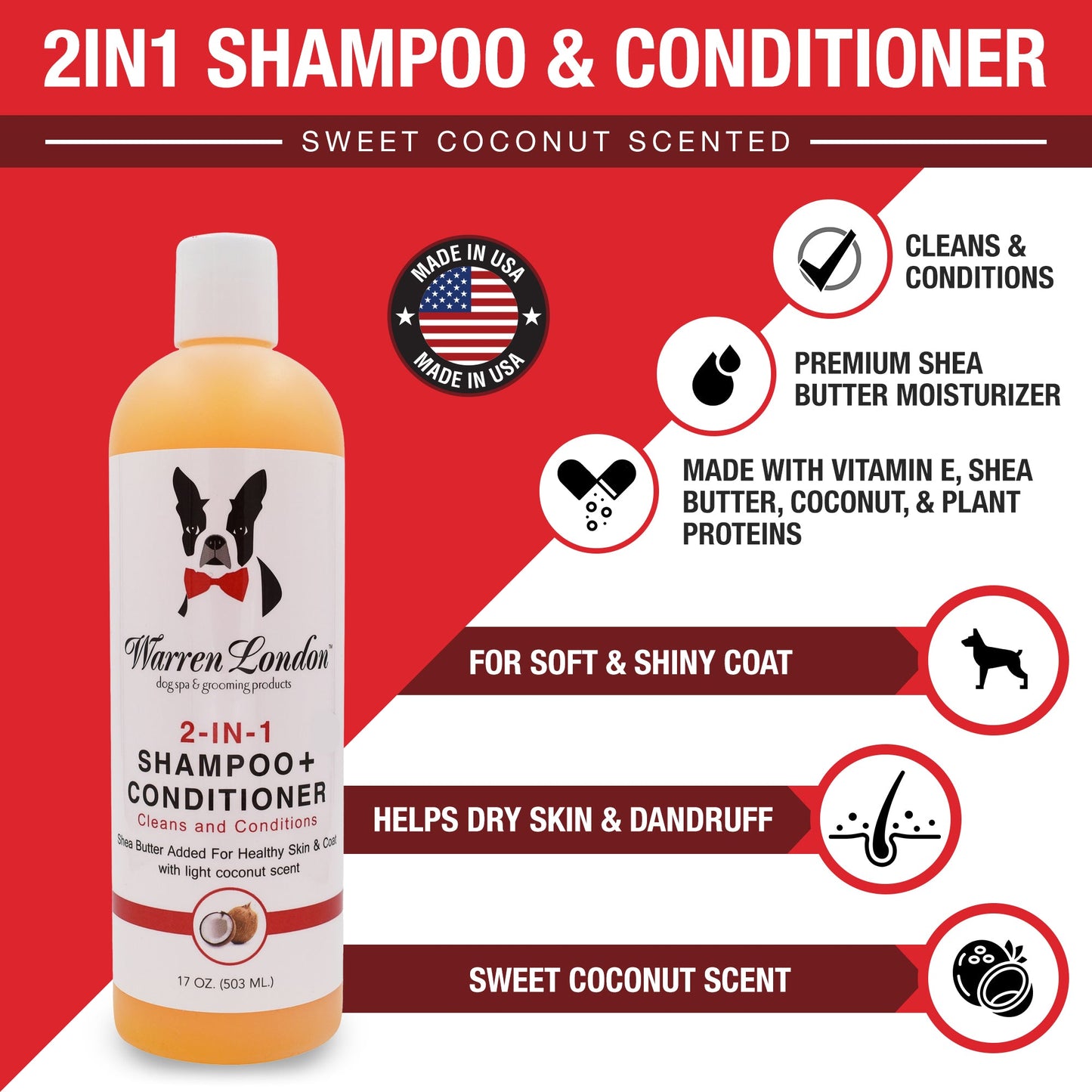 2-in-1 Dog Shampoo + Conditioner - Coconut Scented
