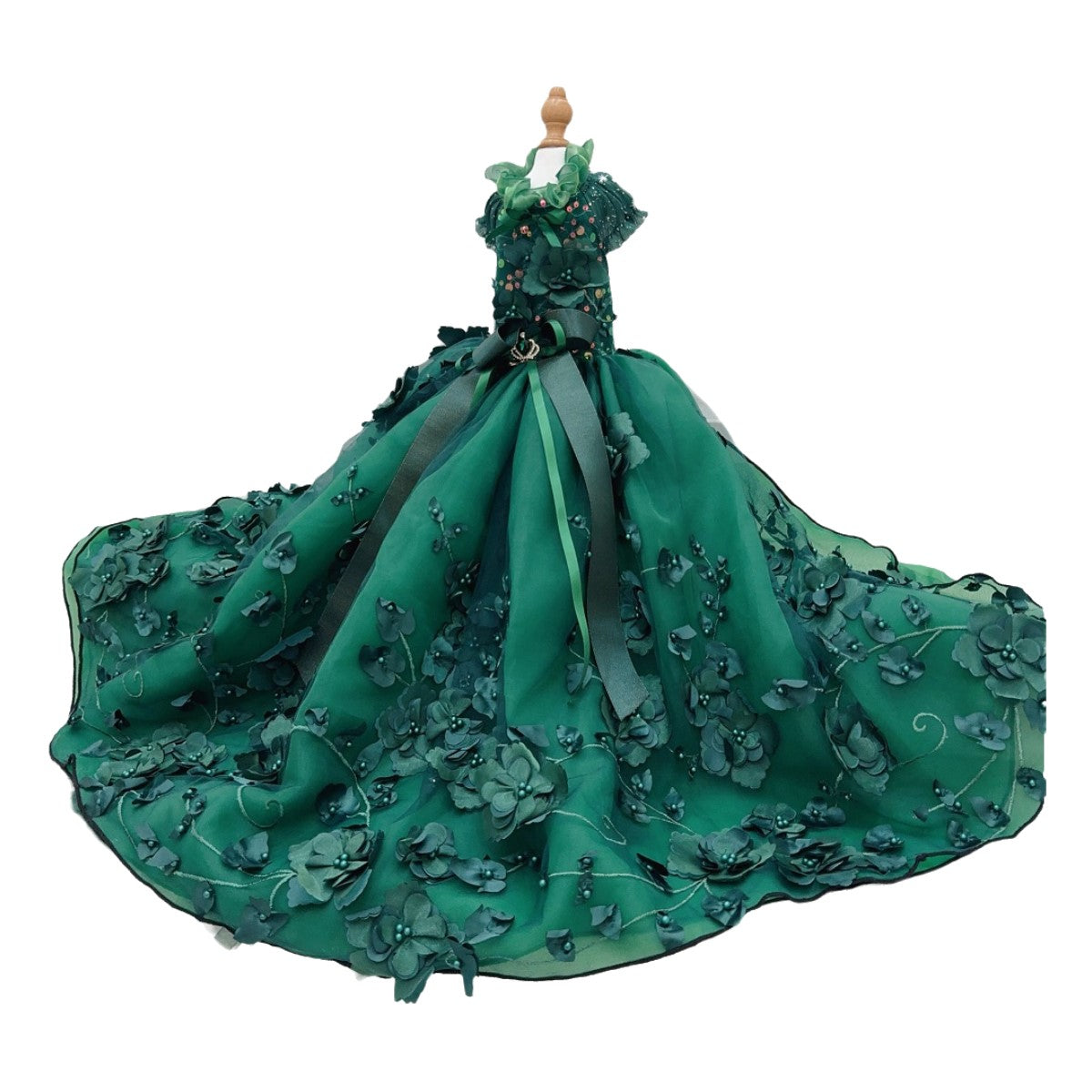 Emerald Green Floral Pet Gown | Luxury Dog Dress for Weddings & Special Occasions
